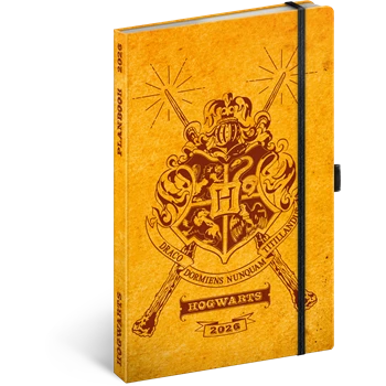 Keménytáblás notesz krémszínű lapokkal leszorító gumiszalaggal Harry Potter-Hogwarts 130x210mm, Presco
