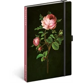 Keménytáblás notesz pontozott vonalozással krémszínű lapokkal leszorító gumiszalaggal Roses 130x210mm, Presco