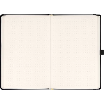 Keménytáblás notesz pontozott vonalozással krémszínű lapokkal leszorító gumiszalaggal Black 130x210mm, Presco