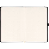 Keménytáblás notesz pontozott vonalozással krémszínű lapokkal leszorító gumiszalaggal Black 130x210mm, Presco