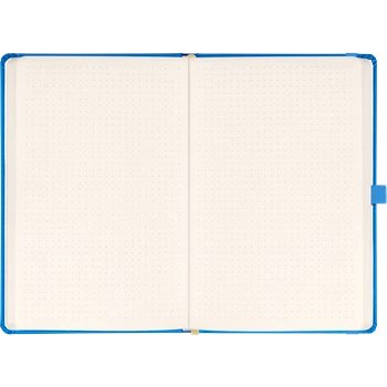 Keménytáblás notesz pontozott vonalozással krémszínű lapokkal leszorító gumiszalaggal Blue 130x210mm, Presco