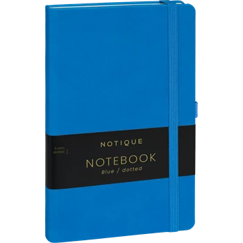 Keménytáblás notesz pontozott vonalozással krémszínű lapokkal leszorító gumiszalaggal Blue 130x210mm, Presco