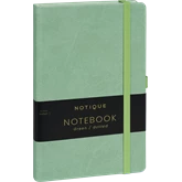 Keménytáblás notesz pontozott vonalozással krémszínű lapokkal leszorító gumiszalaggal Green 130x210mm, Presco