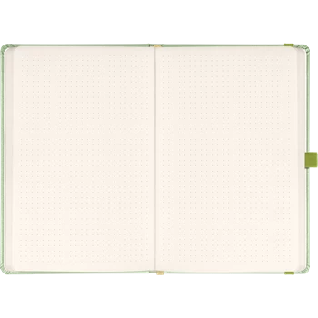 Keménytáblás notesz pontozott vonalozással krémszínű lapokkal leszorító gumiszalaggal Green 130x210mm, Presco