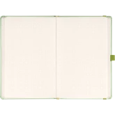 Keménytáblás notesz pontozott vonalozással krémszínű lapokkal leszorító gumiszalaggal Green 130x210mm, Presco