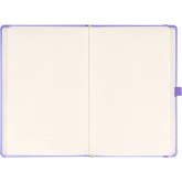 Keménytáblás notesz pontozott vonalozással krémszínű lapokkal leszorító gumiszalaggal Lila 130x210mm, Presco