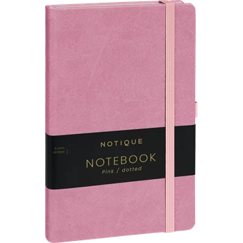 Keménytáblás notesz pontozott vonalozással krémszínű lapokkal leszorító gumiszalaggal Pink 130x210mm, Presco