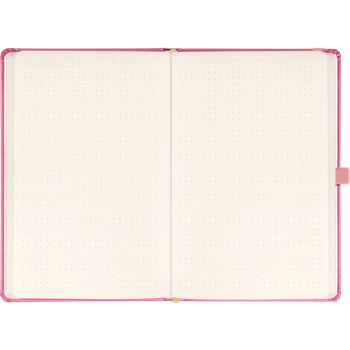 Keménytáblás notesz pontozott vonalozással krémszínű lapokkal leszorító gumiszalaggal Pink 130x210mm, Presco
