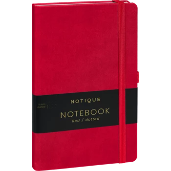 Keménytáblás notesz pontozott vonalozással krémszínű lapokkal leszorító gumiszalaggal Red 130x210mm, Presco