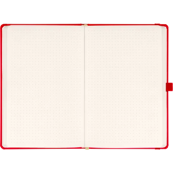 Keménytáblás notesz pontozott vonalozással krémszínű lapokkal leszorító gumiszalaggal Red 130x210mm, Presco