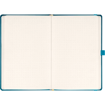 Keménytáblás notesz pontozott vonalozással krémszínű lapokkal leszorító gumiszalaggal Teal 130x210mm, Presco