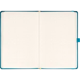 Keménytáblás notesz pontozott vonalozással krémszínű lapokkal leszorító gumiszalaggal Teal 130x210mm, Presco