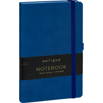 Keménytáblás notesz pontozott vonalozással krémszínű lapokkal leszorító szalaggal Dark blue 130x210mm, Presco