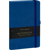 Keménytáblás notesz pontozott vonalozással krémszínű lapokkal leszorító szalaggal Dark blue 130x210mm, Presco