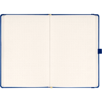 Keménytáblás notesz pontozott vonalozással krémszínű lapokkal leszorító szalaggal Dark blue 130x210mm, Presco