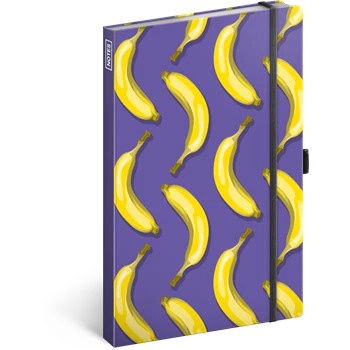 Keménytáblás notesz vonalas krémszínű lapokkal leszorító gumiszalaggal Bananas  130x210mm, Presco