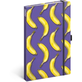 Keménytáblás notesz vonalas krémszínű lapokkal leszorító gumiszalaggal Bananas  130x210mm, Presco