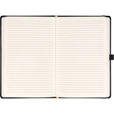 Keménytáblás notesz vonalas krémszínű lapokkal leszorító gumiszalaggal Black 130x210mm, Presco