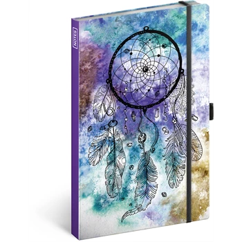 Keménytáblás notesz vonalas krémszínű lapokkal leszorító gumiszalaggal Dream Catcher  130x210mm, Presco