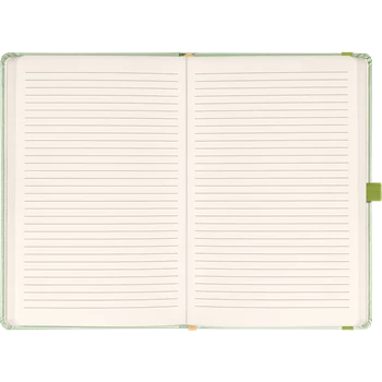Keménytáblás notesz vonalas krémszínű lapokkal leszorító gumiszalaggal Green 130x210mm, Presco