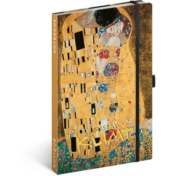 Keménytáblás notesz vonalas krémszínű lapokkal leszorító gumiszalaggal Gustav Klimt 130x210mm, Presco