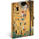 Keménytáblás notesz vonalas krémszínű lapokkal leszorító gumiszalaggal Gustav Klimt 130x210mm, Presco