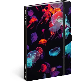 Keménytáblás notesz vonalas krémszínű lapokkal leszorító gumiszalaggal Jellyfish  130x210mm, Presco