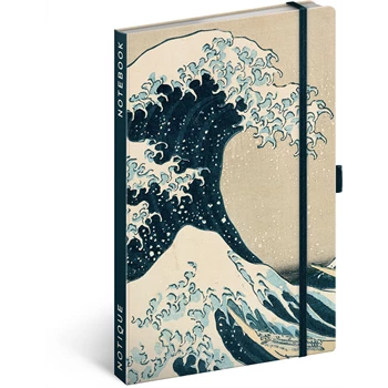 Keménytáblás notesz vonalas krémszínű lapokkal leszorító gumiszalaggal Katsushika Hokusai 130x210mm, Presco