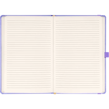 Keménytáblás notesz vonalas krémszínű lapokkal leszorító gumiszalaggal Lila 130x210mm, Presco
