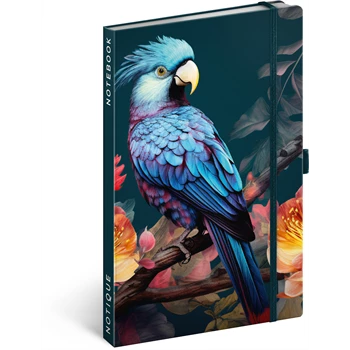 Keménytáblás notesz vonalas krémszínű lapokkal leszorító gumiszalaggal Parrot 130x210mm, Presco