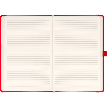 Keménytáblás notesz vonalas krémszínű lapokkal leszorító gumiszalaggal Red 130x210mm, Presco