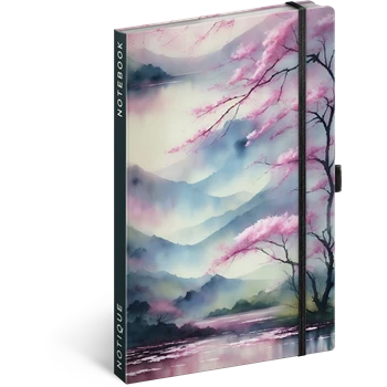 Keménytáblás notesz vonalas krémszínű lapokkal leszorító gumiszalaggal Sakura 130x210mm, Presco