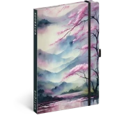 Keménytáblás notesz vonalas krémszínű lapokkal leszorító gumiszalaggal Sakura 130x210mm, Presco