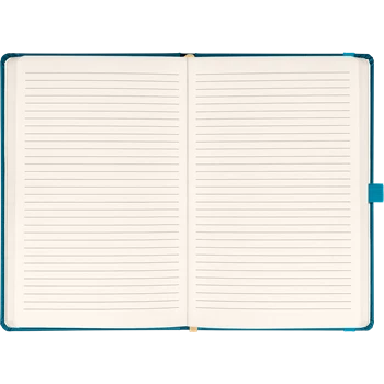Keménytáblás notesz vonalas krémszínű lapokkal leszorító gumiszalaggal Teal 130x210mm, Presco