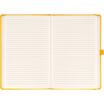 Keménytáblás notesz vonalas krémszínű lapokkal leszorító gumiszalaggal Yellow 130x210mm, Presco