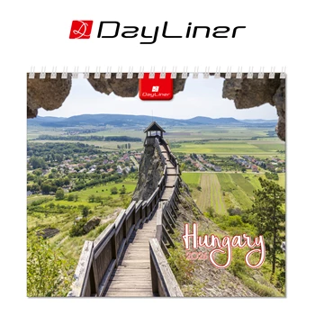 Képes asztali naptár 150 x 130 mm, fehér lapokkal Hungary álló mini Dayliner 2026.