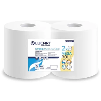 Kéztörlő 2 rétegű tekercses átmérő: 28 cm 100% cellulóz belső magos 2 tekercs/karton Strong Lucart Multi-Use_852698A