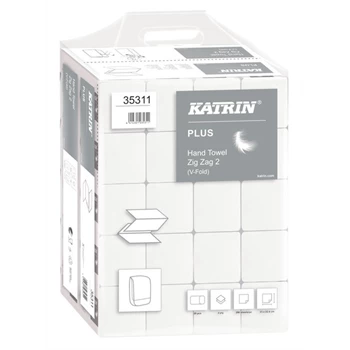 Kéztörlő 2 rétegű V hajtogatású 200 lap/cs 20 csomag/karton Katrin Plus Zig Zag 2 hófehér_35311