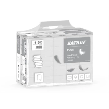Kéztörlő W hajtogatású 3 rétegű 90 lap/cs 25 csomag/karton Katrin Plus Non stop L3 hófehér_61600