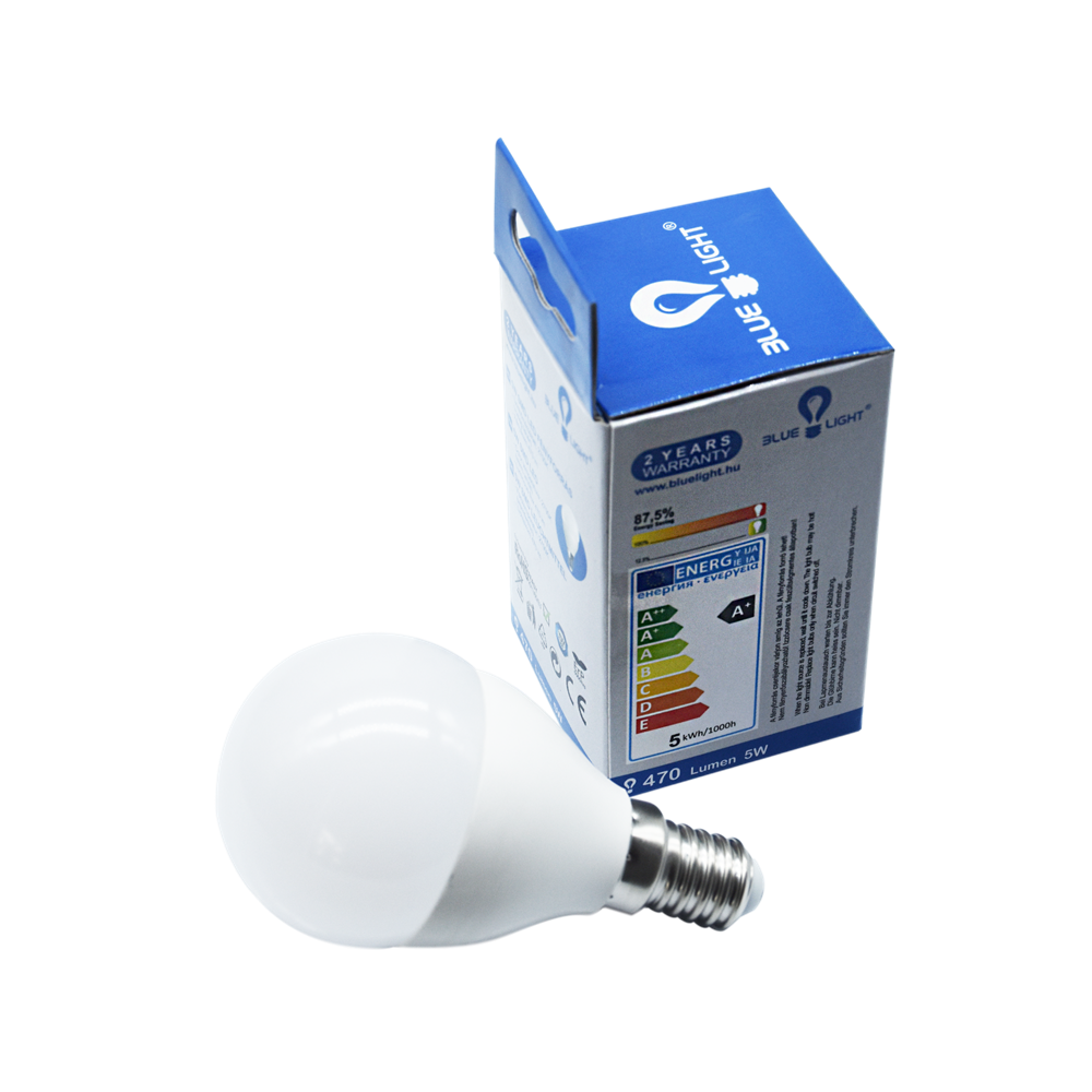 Led 5W E14 gömb 470lm 2700k Blue Light