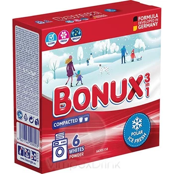 Mosópor 390 g (6 mosás) fehér ruhákhoz Bonux Ice Fresh