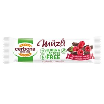 Müzliszelet 20 g, CERBONA, étcsokis-málnás hozzáadott cukor nélkül