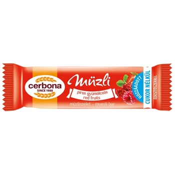 Müzliszelet 20 g, CERBONA, piros gyümölcs hozzáadott cukor nélkül