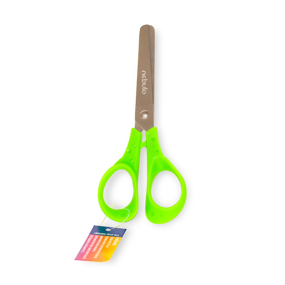 Olló 13,5cm, kerekített heggyel, ergonomikus, iskolai, Nebulo