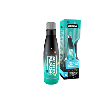 Palack, thermo, beépített bluetooth hangszóróval 460 ml fekete-türkiz, Nebulo