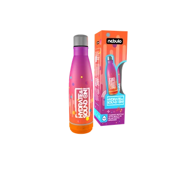 Palack, thermo, beépített bluetooth hangszóróval 460 ml rózsa-narancs, Nebulo