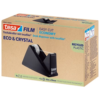 Ragasztószalag adagoló 19mmx10m, asztali + irodai átlátszó újrahasznosított ragasztószalag Tesa Eco & Crystal