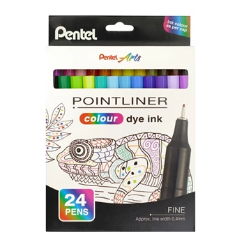 Rostirón, tűfilc készlet, 0,4 mm, Pentel Pointliner 24 klf. szín