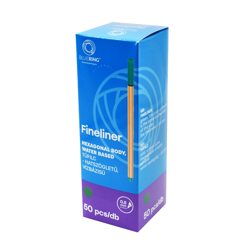 Rostirón, tűfilc vízbázisú, 0,5mm, hatszögletű test, Bluering® zöld