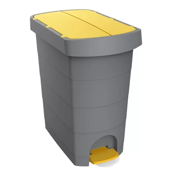 Szemetes kuka pedálos műanyag 60 literes Pelikán Slim eco fém színű sárga tetővel